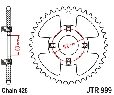 Ocelová rozeta pro sekundární řetězy typu 428, JT - Anglie (42 zubů)