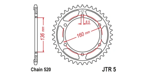 Ocelová rozeta pro sekundární řetězy typu 520, JT (40 zubů)