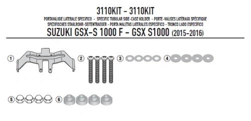 3110KIT sada pro samostatnou montáž nosiče TST 3110 bez Monoracku pro Suzuki GSX S 1000 F (15-20)