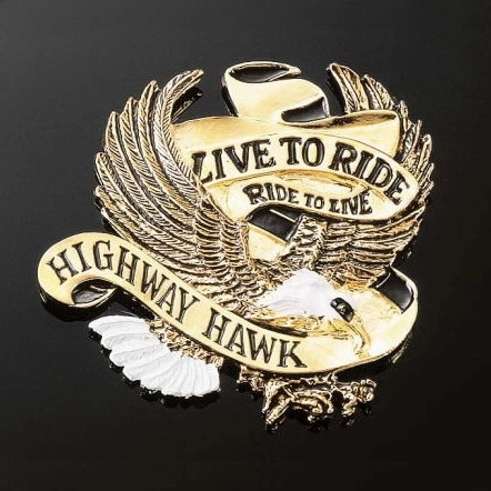 Emblém samolepící: Highway Hawk LIVE TO RIDE, 80mm Zlatá