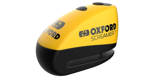 Zámek kotoučové brzdy SCREAMER 7, OXFORD (integrovaný alarm, žlutý/černý, průměr čepu 7 mm)