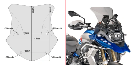 5124D plexi kouřové BMW R 1200 GS (16-18), R 1250 GS (19-21), nutný D5108KIT