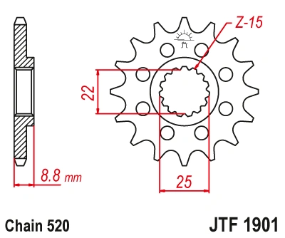 Řetězové kolečko JT JTF 1901-14RB 14 zubů, 520 pogumované