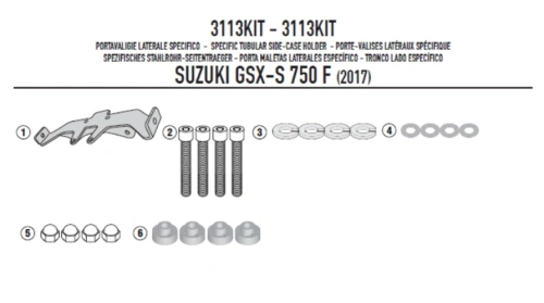 3113KIT sada pro samostatnou montáž nosiče TST 3113 bez Monoracku pro Suzuki GSX S 750 (17-20)