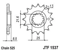 Řetězové kolečko JT JTF 1537-16RB 16 zubů, 525 pogumované