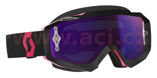 Brýle HUSTLE MX, SCOTT (černá/fluo růžová, fialové chrom plexi s čepy pro slídy)