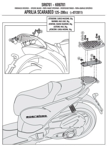 Montážní sada, KAPPA (pro TOP CASE) na Aprilia Scarabeo 125 ie Light (11-16), Scarabeo 200 ie (11-15)