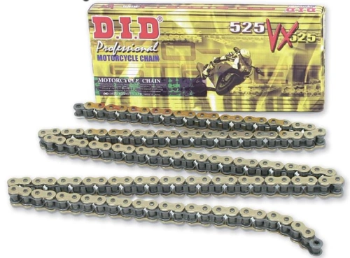 VX série X-Kroužkový řetěz D.I.D Chain 525VX3 108 L Zlatá/Černá