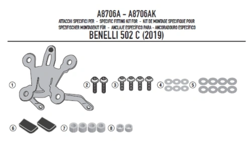 A8706A montážní sada Benelli 502 C (19-20) pro plexi 1173S